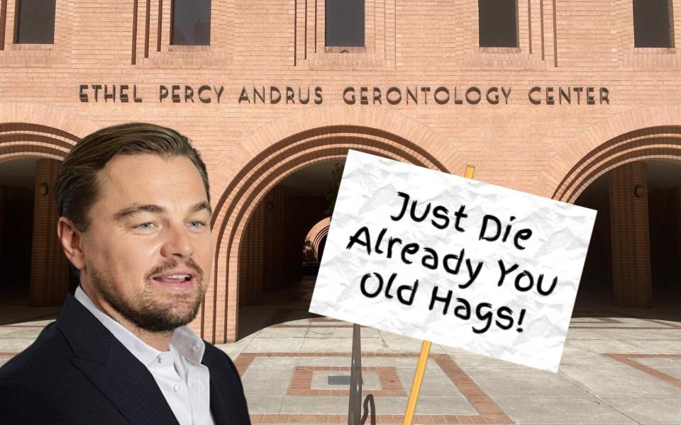 Leonardo DiCaprio Spotted On Campus Protesting School of Gerontology